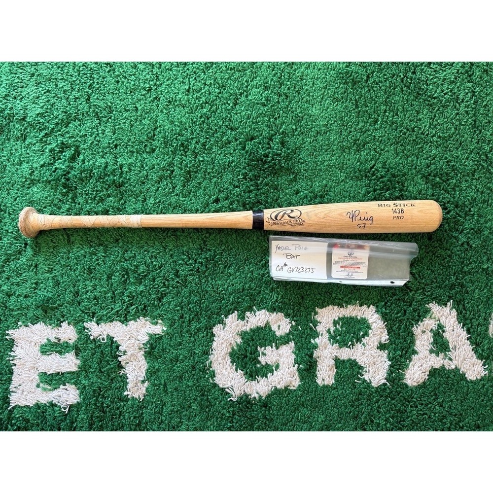 Rawlings Baseball Bat Yasiel Puig 34" Natural Wood Good Autographed COA 143B